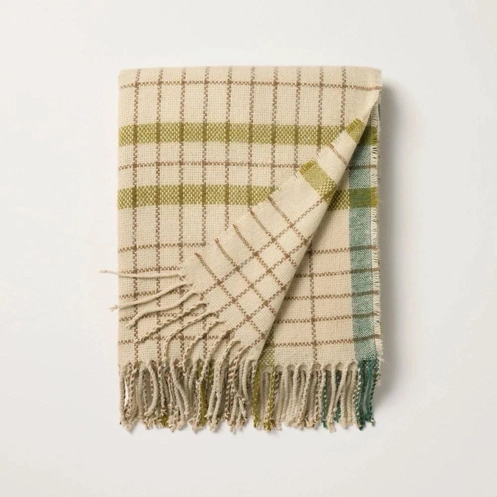 NWT - Hearth & Hand By Magnolia Green Plaid Lightweight Throw Blanket Cozy